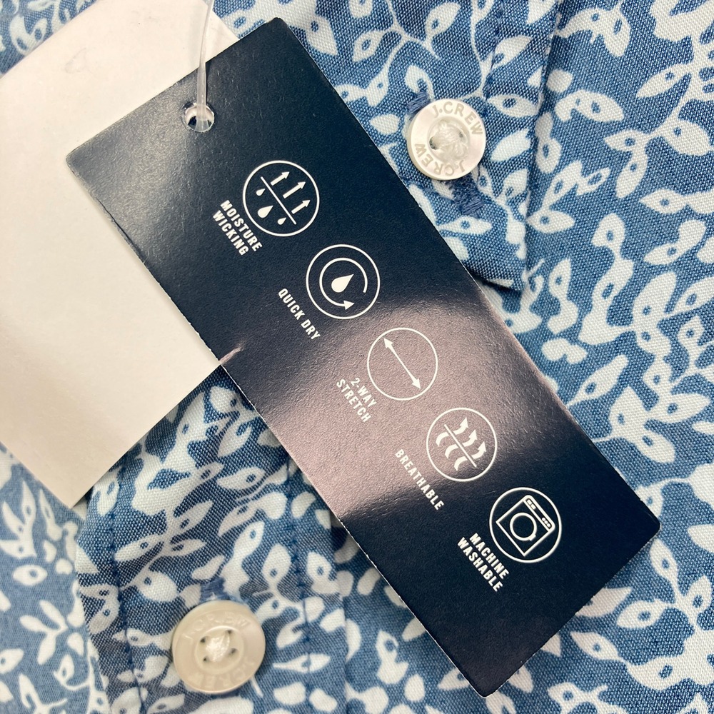 NEW J. Crew Men L Button Down Shirt Blue Floral Performance Washed Slim Untucked - Picture 9 of 10